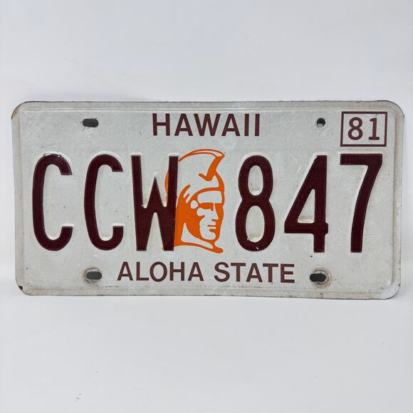 Other - Vintage 1980’s Hawaii Aloha State License Plate CCW 847 Hawaiian Warrior‎ Design